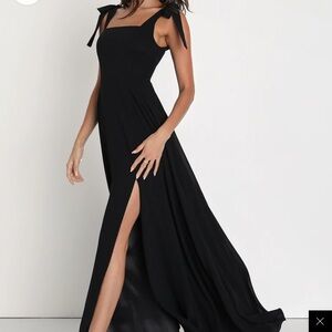Love Me Forever Black Tie-Strap Square Neck Maxi Dress